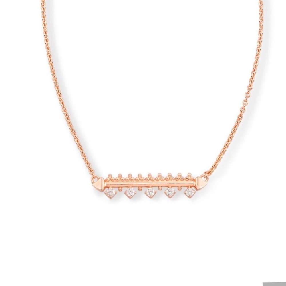 Kendra Scott Rose Gold Anissa Bar Pendant Necklace Horizonal Cubic Zirconia
